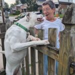Daisy happily and lovingly meeting a neighbor